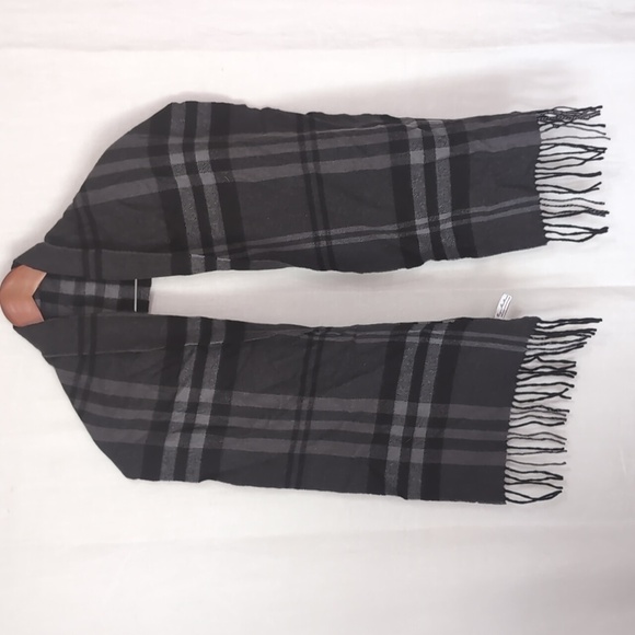 Enzo Mantovani Wool Cashmere Blend Black Grey Plaid Fringe Scarf - Picture 1 of 3
